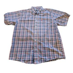 Ariat Pro Series Mens XL Short Sleeve Button Down Shirt Plaid Red Blue White